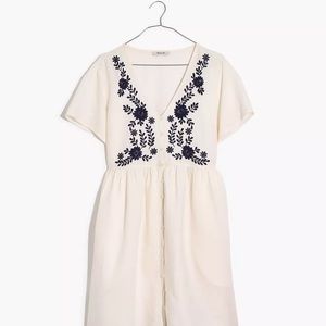 Madewell Embroidered Linen-Blend Alexandra Button Front Mini Dress